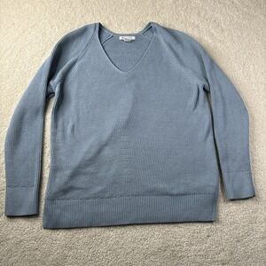 Athleta Hanover Refined V Neck Sweater Medium Dusty Blue Merino Wool Oversized